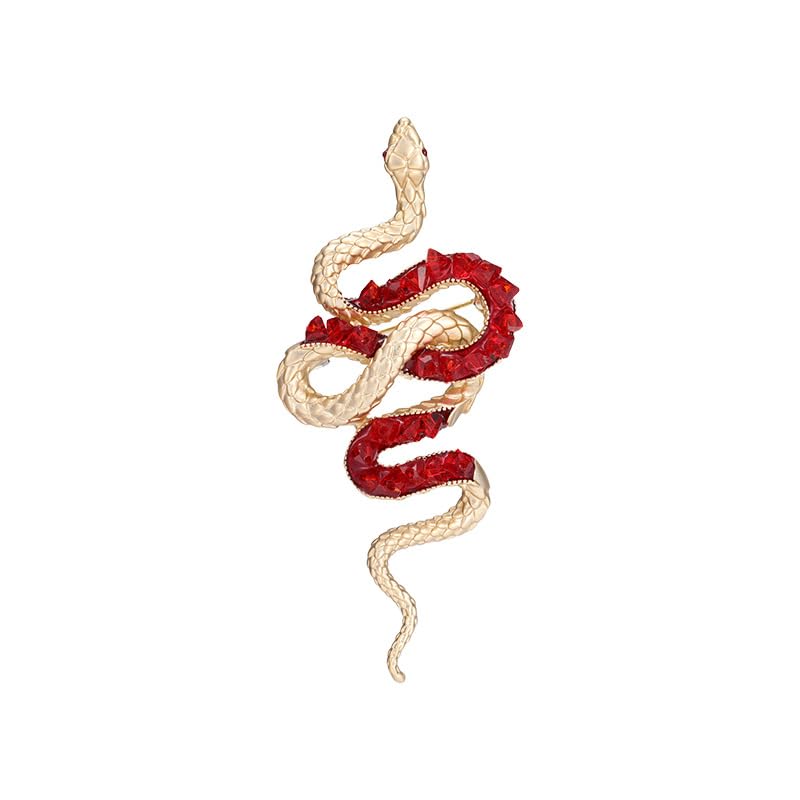 Image of Gold Snake Brooches Pins for Women Men Statement Snake Enamel Lapel Pins Crystal Rhinestone Accessories Powerful Animal Insect Clothing Coat Jacket Lapel Jewelry Gifts