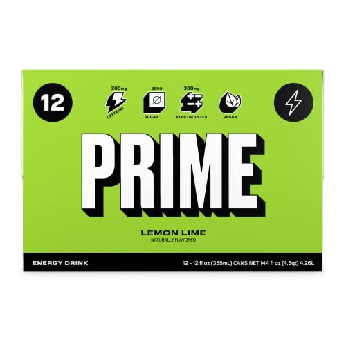 Prime Energy Drink"Lemon Lime," Naturally Flavored, 200Mg Caffeine, Zero Sugar, 300Mg Electrolytes, Vegan, 12 Fl Oz Per Can (Pack Of 12) #TOP1