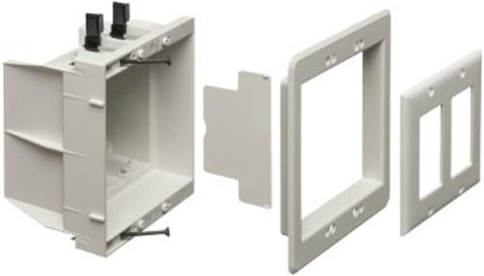 Arlington DVFR2W-1 Recessed Electrical Outlet Mounting Box with Paintable Wall Plate, 2-Gang, White