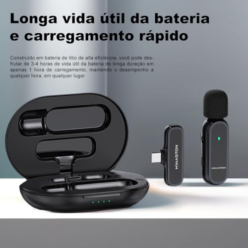 H'MASTON Microfone de Lapela Sem Fio Professional 2 em 1 Microfone com Estojo de Carregamento Reduç