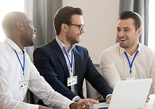 25Pcs Clear Plastic Horizontal Name Tags Badge Id Card Holders And 25Pcs Flat Neck Lanyards, Blue #TOP6