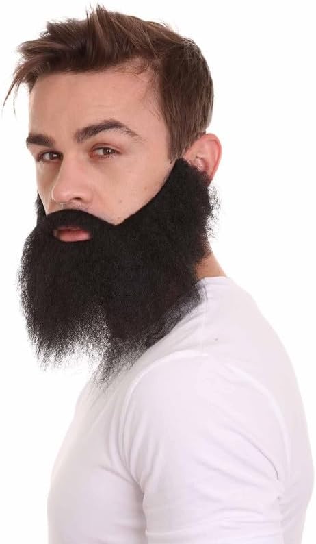 Men's Elastic Beard Set Adult Black Basketball Legend Style, Flame-Retardant Synthetic Fiber
