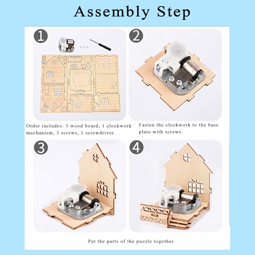 MPIUET 3D Wooden Wind-up Music Box Puzzles, Clockwork Musical Mechanism Movement Little House, 3D Jigsaw Teaser Puzzles, Log Cabin DIY Wood Model Kits for Adults - Image 5