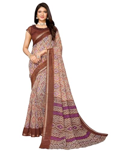Sari pour femme KULIA marron avec haut non cousu et broderie fil Jari