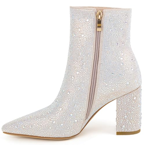 Image of MISSMILLER Rhinestone Boots for Women Sparkly Cowgirl Boots Pointed Toe Chunky Heels Rhinestone Cowboy Boots