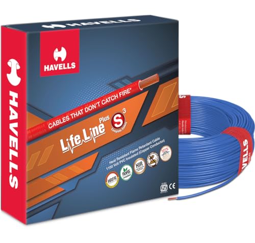 Havells LifeLine+ S3 | 1.5 sq.mm Copper Wire (180m-Blue)| Class 2 Conductor (100% Copper), Heat Resistant & Flame Retardant - Ideal for Domestic & Ind