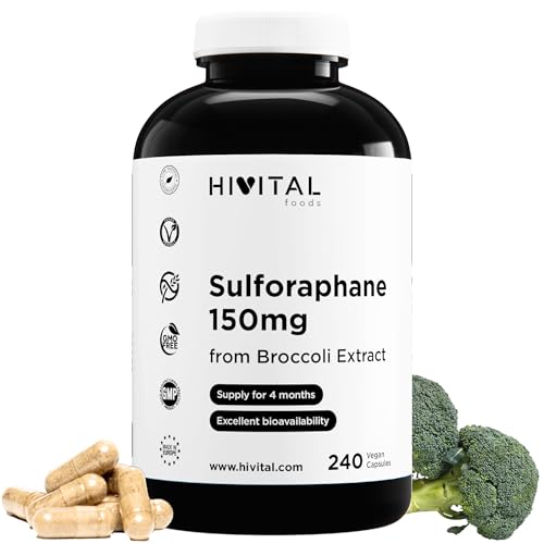 Sulforafano 150 mg. 240 cápsulas veganas para 4 meses. Extracto Natural de Brócoli para proteger el sistema cardiovascular, mejorar el sistema inmunológico y mantener una buena salud neuronal