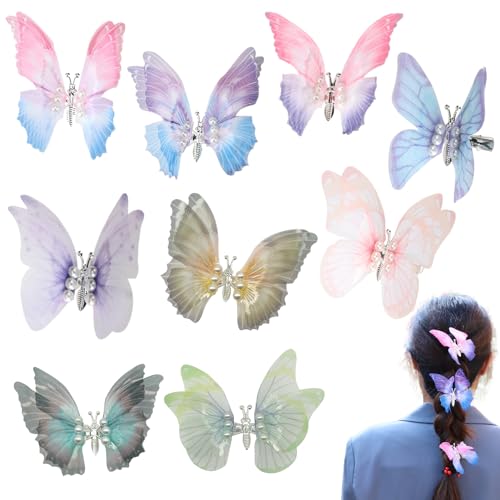 9PCS 9 Colores Grandes Pinzas de Mariposa con Alas Móviles, Clip 3D para Cabello para Niñas y Mujeres miniatura 7