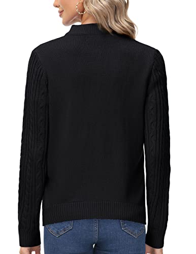 Women's Zip Up Cable Knit Sweater Cardigan - Long Sleeve Open Front With Pockets