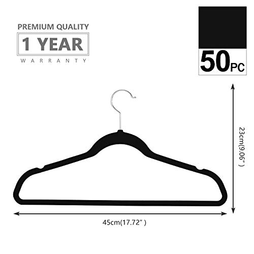 Mizgi Premium Velvet Hangers (Pack Of 50) Heavyduty - Non Slip - Velvet Suit Hangers Black - Chrome Hooks,Space Saving Clothes Hangers #TOP3
