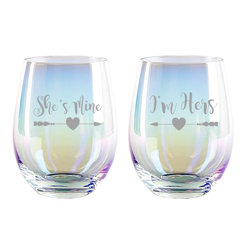 Engraved Rainbow Wine Glasses for Lesbian Couples