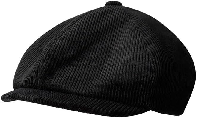 Black Corduroy Octagonal Newsboy Hat | Retro Painter Hat for Big Head Circumference | Versatile Fashion Accessory