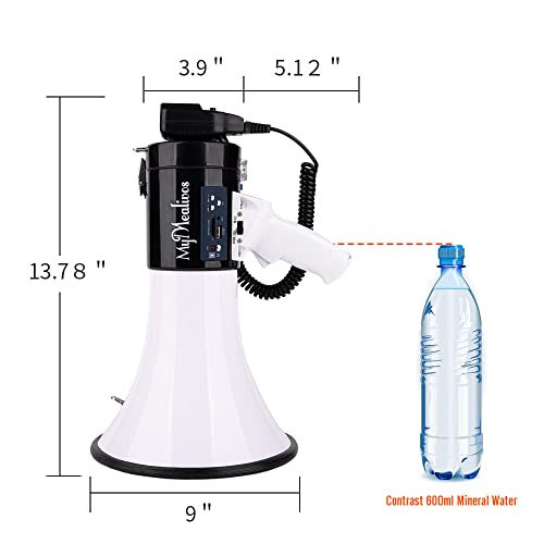 Mymealivos Megaphone With Siren Bullhorn 50 Watt Bullhorn Speaker With Detachable Microphone, Portable Lightweight Strap & 3.5Mm Aux Input (White-Bluetooth) #TOP5