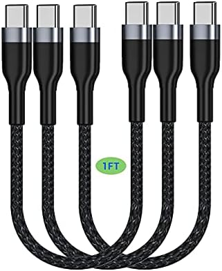 USB C to USB C Cable 0.3m 3-Pack, 12 inch 60W Type C PD Fast Charge Cord Compatible with Samsung GalaxyS21/S21+/S20+ Ultra Note 20, Pixel 4/3 XL, MacBook Air iPad Pro 2020