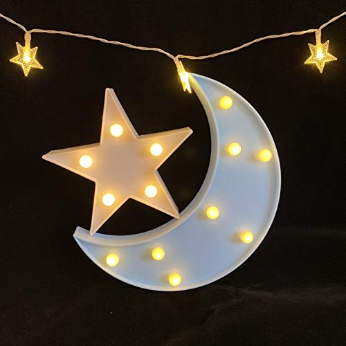 Decorative Moon-star Night Light,Cute LED Nursery Night Lamp Gift-Marquee Moon-star Sign for Birthday