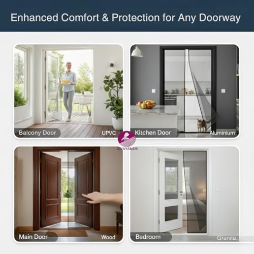 Image of DIVAYANSHI Fiberglass Magnetic Door Mosquito Net Brown 210x100 cm | 18 Magnet Pairs | Pre-Stitched | Velcro Tape Included | with Automatic Closure