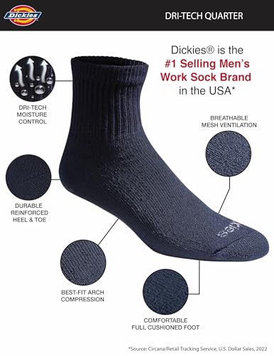 Image of Dickies Men's Dri-Tech Moisture Control Quarter Socks, Available in M-XXL (6, 12, 18 Pairs)