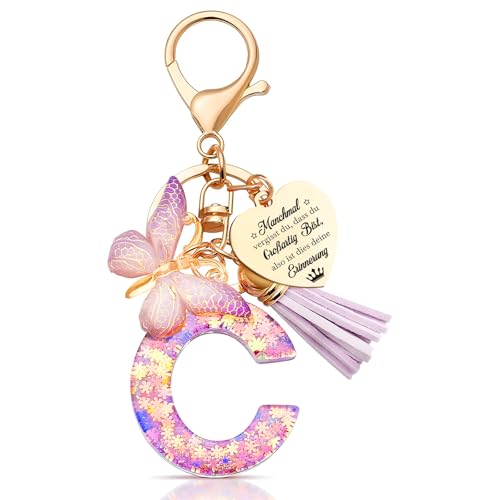 Anruzon Schlüsselanhänger Mädchen - Buchstabe Schlüssel - Anhänger Schmetterling Schlüsselanhänger - Weihnachten - Einschulung Geschenk - Keychain Geschenk für Kinder, Mädchen, Frauen