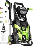 Pressure Washer, 4500 PSI 3.2 GPM Power Washer with Extra Hose, 23FT Hose 16FT Power Cord, 4 Nozzle/Foam Cannon, High Pressure Washer for Cars, Fences, Patio, Home, Green