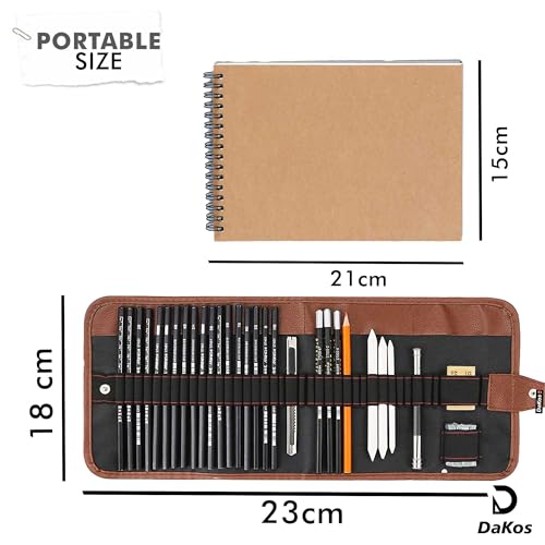 Image of DaKos Sketch Pencil Set - Drawing Pencil Set and Shading Pencil Set for Artists, with A5 Drawing Sketch Book, Perfect Sketching Kit of Charcol Pencil and Shading Art (31 Pieces)
