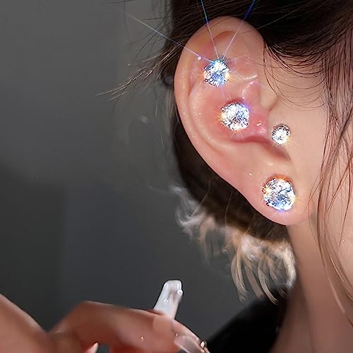 Jstyle 4 Pairs Stainless Steel Mens Womens Magnetic Stud Earrings Non-Piercing Cz 4-7Mm #TOP3