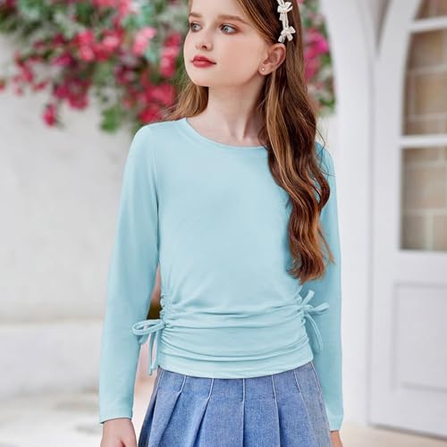 Girls Slim Long Sleeve Shirt Tunic Thin Black Solid Bowknot Crewneck Tshirts Kids Loose Soft Lightweight Fall Clothes2