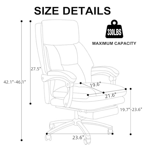 Image of Executive Office Chair with Wheels PU Leather Ergonomic Desk Chairs with Foot Rest High Back Computer Gaming Chairs for Home Office