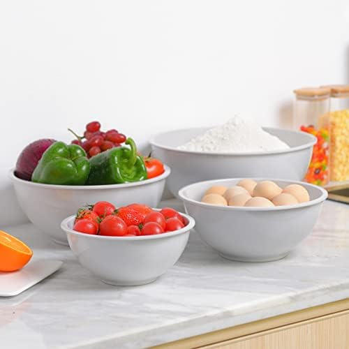 Joviton 8-Piece Light Gray Melamine Mixing Bowls with Lids Set, Large Mixing Bowl for Kitchen, Great Nesting Bowls for Space Saving Storage