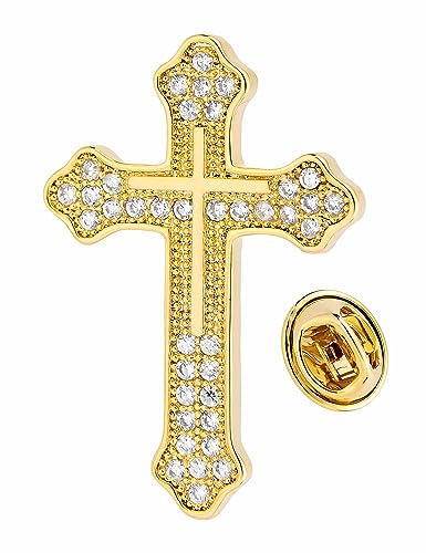 Image of Women's Cross Brooch Lapel Pin Faith Fashion Jewelry | Classic cross tie tack lapel pins. Decorative jewelry accessories for women's dresses, scarves, suits and church events