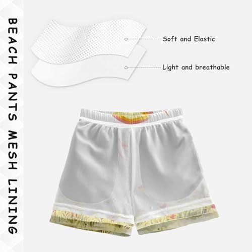 Pigsaly Boys Swim Trunks Cute Unicorn Rainbows Floral Boys Board Shorts Swimsuit Swimwear Summer Bathing Suit 5T4