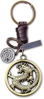 AuPra Dragon Simbol KeyChain Gift Women & Men Leather KeyRing Home Car Keys Holder Ladies Present, Brown, Medium