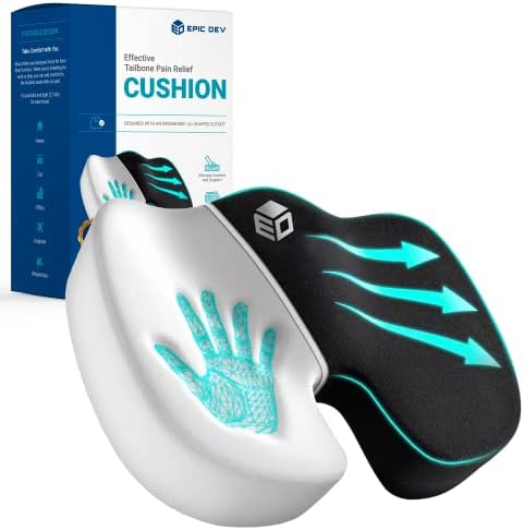 EpicDev Comfort Seat Cushion for Tailbone Pain Relief - Non-Slip Ergonomic Cold Gel and Memory Foam for All-Day Sitting Support - Office Chairs,Car Seat,Wheelchair Cushion