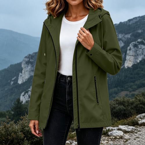 Rain Jacket Women Waterproof Long Hooded Raincoat Outdoor Windbreaker Coats - image 2