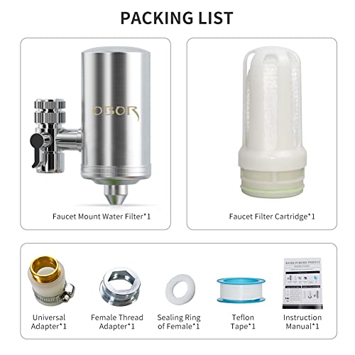 Obor Faucet Water Filter Stainless Steel Tap Water Filter With Ultrafiltration Membrane Reduce Chlorine, Heavy Metals And Bad Taste, Bpa Free And Pollutants Faucet Water Purifier (1 Filters Included) #TOP7