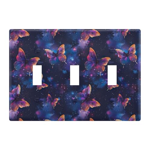Light Switch Cover Galaxy Colorful Butterfly Wall Plates for Electrical Outlets 3 Gang 202b5792