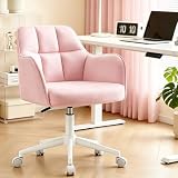 YOUDENOVA Chaise de Bureau, Maquillage Réglable, Télétravail Pivotante 360°, Coiffeuse pour Chambre de Fille, Velours Rose
