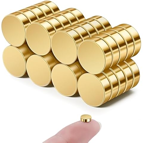 SMARTAKE 40 Pcs Refrigerator Magnets, 6x2mm Small Round Fridge Magnets, Multi-Use Premium Neodymium Tiny Circle Magnets, for Whiteboard, Billboard, Crafts, DIY, Home, Kitchen, Office, School (Gold) Cover
