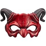 Spooktacular Creations Halloween Demon Mask, Scary Red Ram Horn Devil and Half Face Masquerade Foam Mask for Adults Kids Halloween Cosplay Costume Accessories Party Dress Up