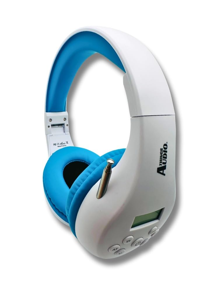 Portable Personal FM Radio Headphones Pull-Out Antenna for Great Reception, Walking, Jogging, Relaxing, School, Talk Radio - Powered by 2AA Batteries (Not Included) (White & Blue)-image-31