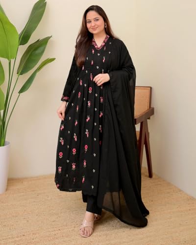 Image of KLOSIA Women Embroidery Solid Anarkali Kurta and Pant Set with Dupatta|Silk|Regular Fit