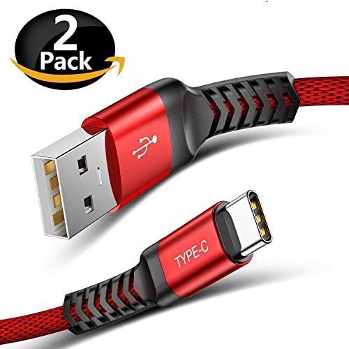 USB C Cable, 1M (2 Pack) Fast Charging Type C Lead, Nylon Braided Data Sync Cord Compatible with Samsung Galaxy S20/ S10/ S9 Plus, Note 10/8, OnePlus 8 Pro/ 7T, Google Pixel – Red