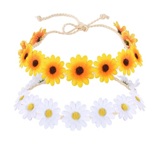 Sonnenblumen-Haarbänder – 2 Stück Set, Gelb & Weiß, Mit 11 Blüten Pro Band