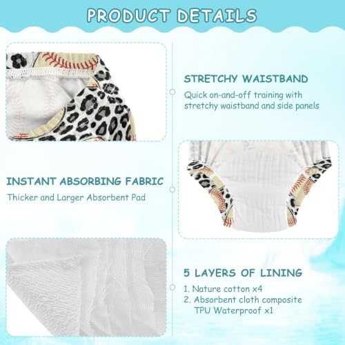SLHKPNS Baseball Leopard 3 Packs Training Pants for Toddlers 5T — view 5
