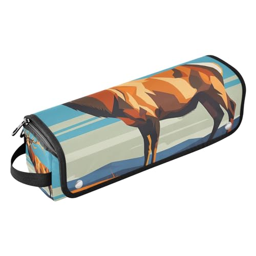 Bolsa de viaje para herramientas de cabello con almohadilla resistente al calor impermeable para planchas, rizadores y organizador de viaje con ilustraciones marrones de alce miniatura 1