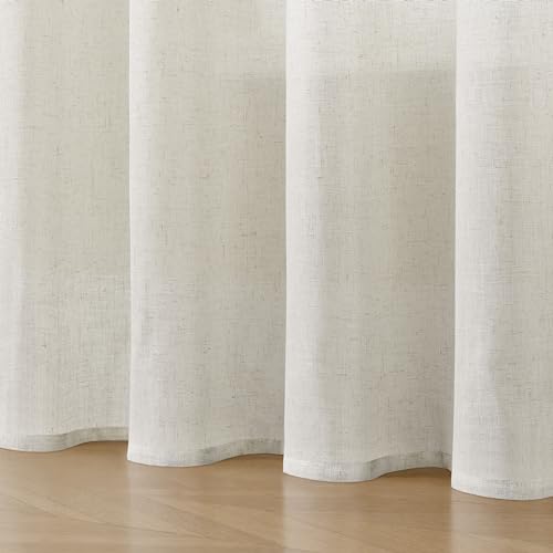 Image of Joydeco Light Filtering Curtains 72 Inch Length for Bedroom, Linen Curtains 72 Inch Length 2 Panels Set for Living Room,White Semi Sheer Curtains 72 Inches Long with Rod Pockets