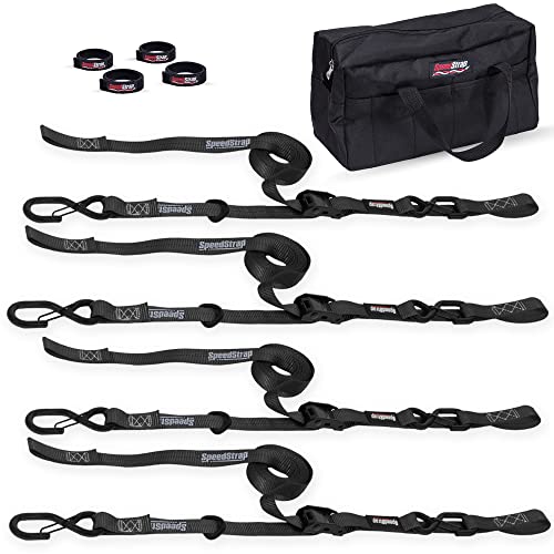 SpeedStrap Cam-Lock Tie-Down Kit for Motorcycle, ATV and Snowmobile - 2,500 lb Capacity, Includes (4) Cam-Lock Buckle Straps 1
