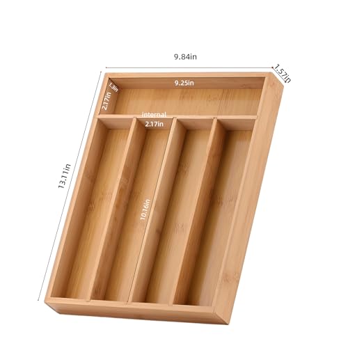 Wooden-Silverware-Organizer-for-Drawer-Bamboo-Utensil-Drawer-Organizers-Kitchen-Utensil-Organizer-Tray-with-5-Storage-Compartments-Flatware-Organizers-for-Cutlery-Flatware-131-x-98-x-15