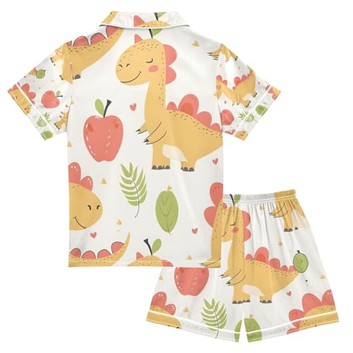 senya Cute Dinosaur Pink A Satin Summer Pajama Sets Silk Short Sleeve Button Down Sleepwear2