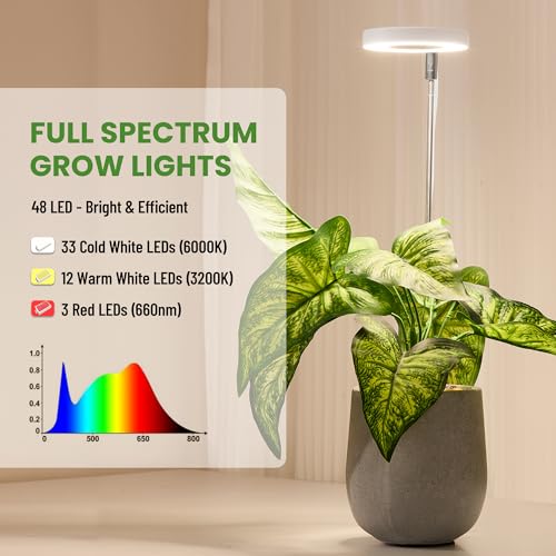Image of LBW Grow Light for Indoor Plants, Height Adjustable Plant Grow Lamp with Auto On /Off Timer 6 /8 /12 /16H, 3 Colors,5 Dimmable Brightness, for Small Plants, White, 2 Packs