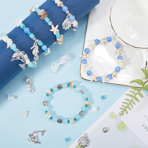 SUNNYCLUE 1 Box 6pcs Ocean Bracelet Making Kit Shell Beads Starfish Bead Summer Sea Animal Charms Lucky Turquoise Bead Stone Chip Beads Bulk Glass Beads for jewellery Making Kits Adults Craft Supplies - Image 4